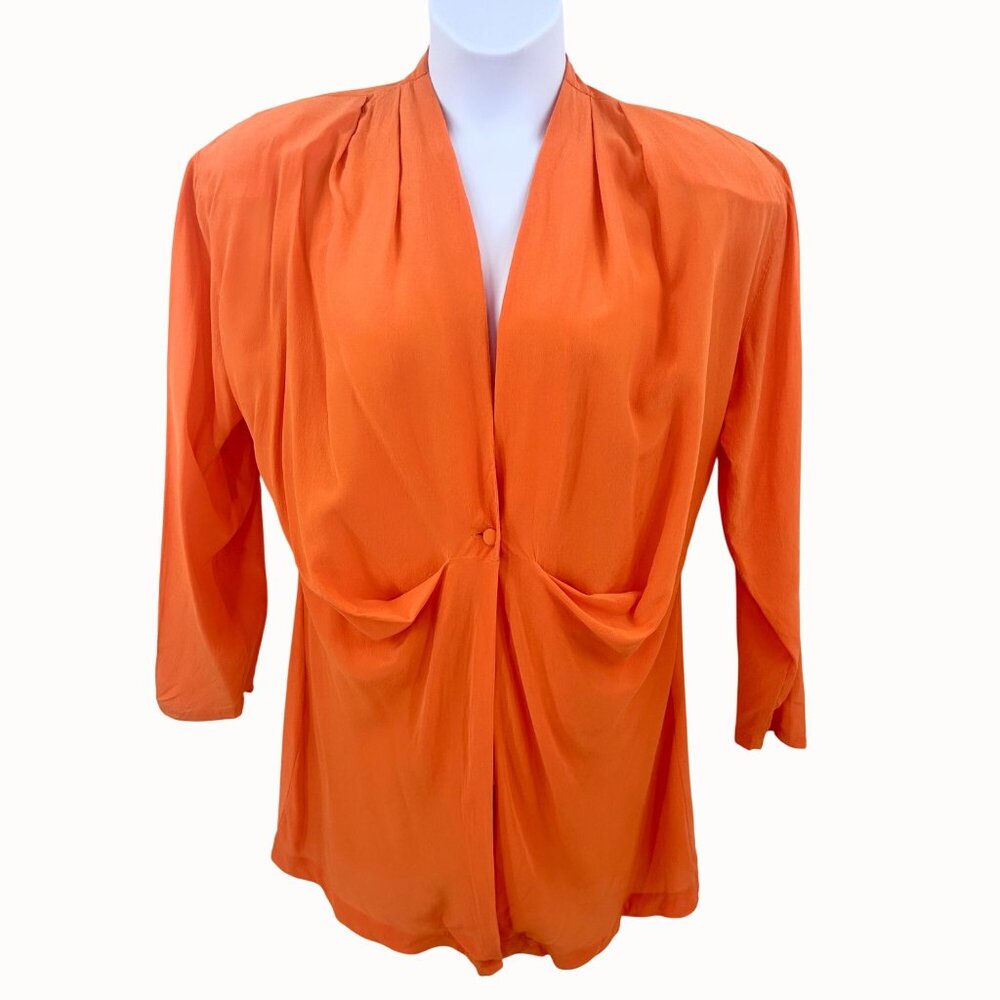 Vintage Restless Clothiers 100% Silk Washable Orange Draped Front Blazer Jacket